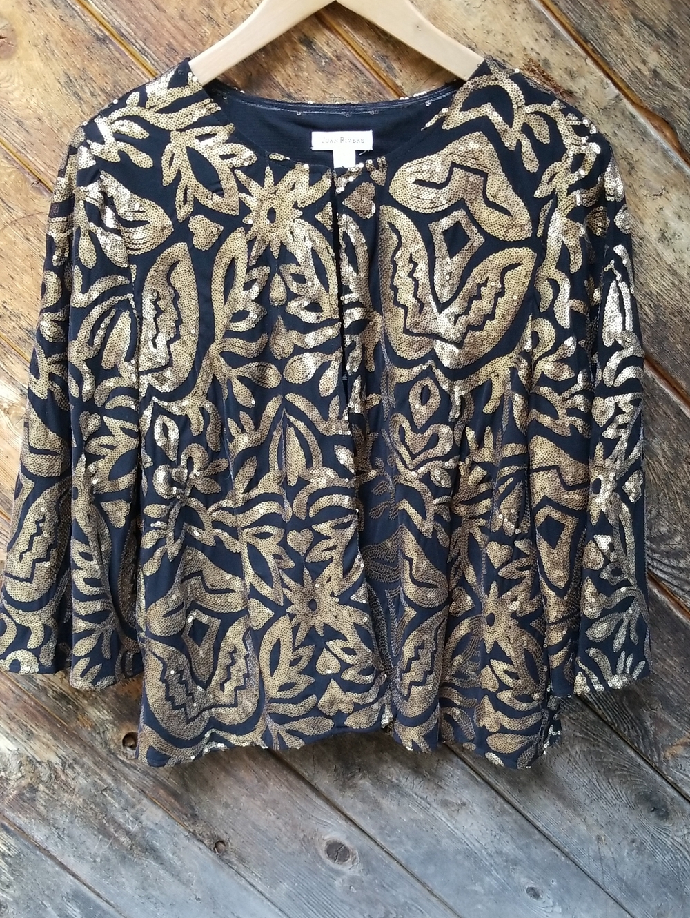 Joan Rivers Jacket Black Gold Sequinned Large